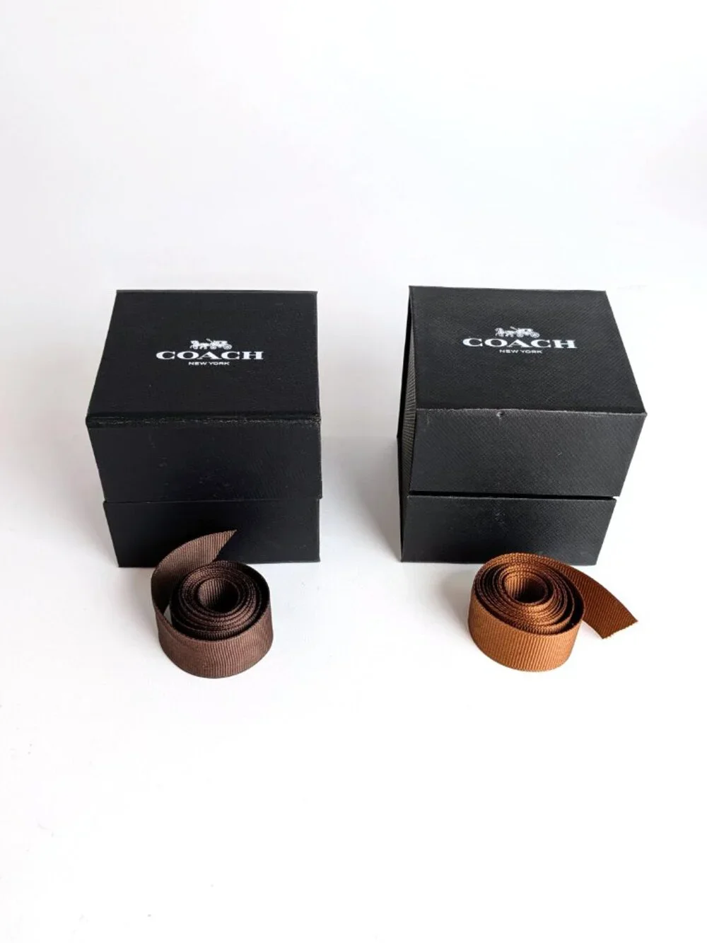 Set of 2 Coach Small Gift Boxes with Brown and Dark Brown Ribbons